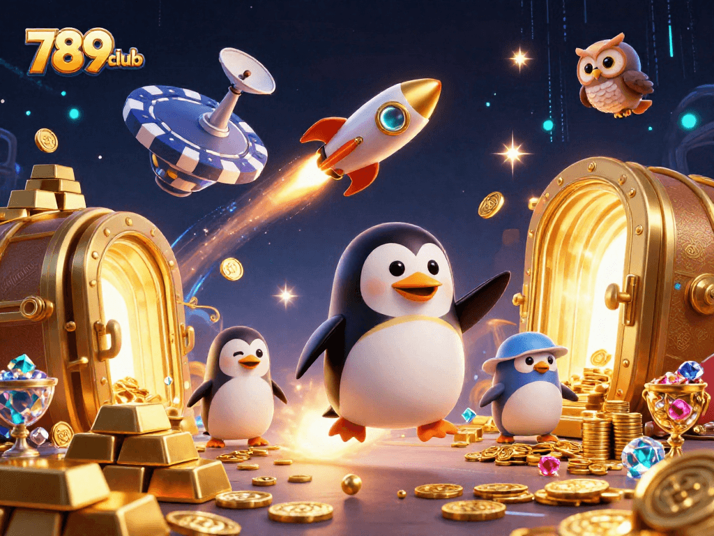 Experience thrilling gaming at 789club with the golden penguin and exciting casino elements.