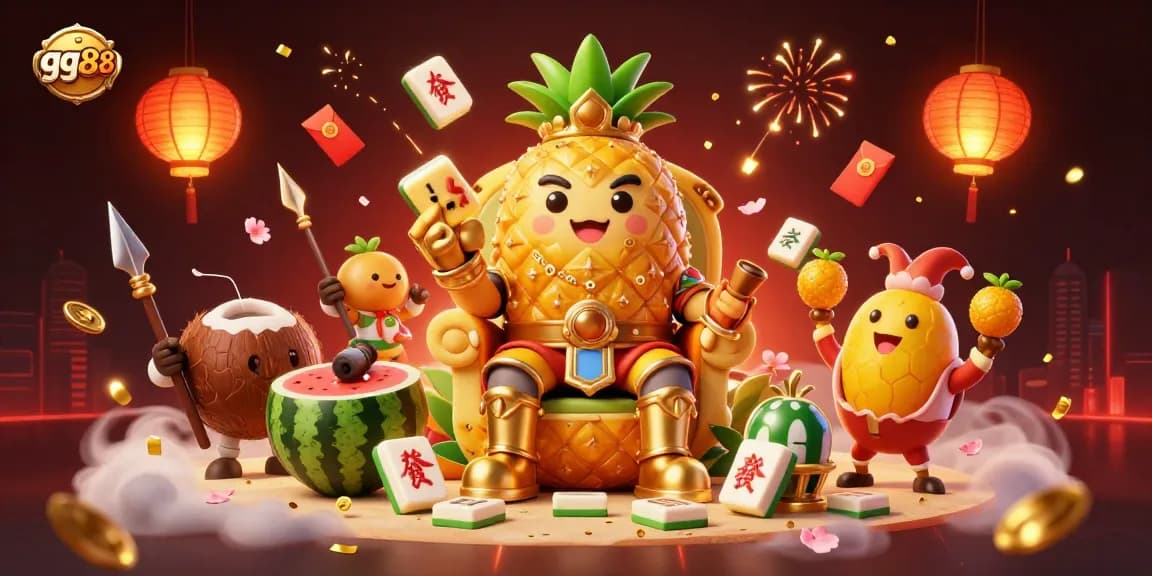 Engage with gg88's vibrant live casino experience featuring a golden pineapple king and dynamic game elements.