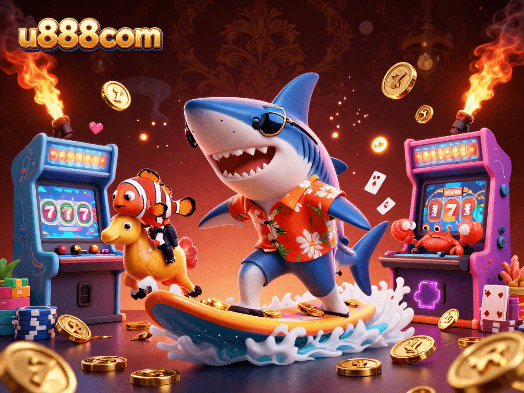 Experience the thrill at u888com with a vibrant scene of gambling fun and excitement.