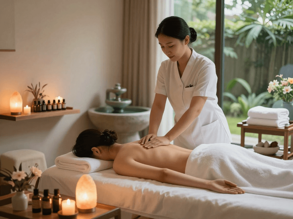 Calming 부천출장안마 session in a soothing spa room with a professional therapist.