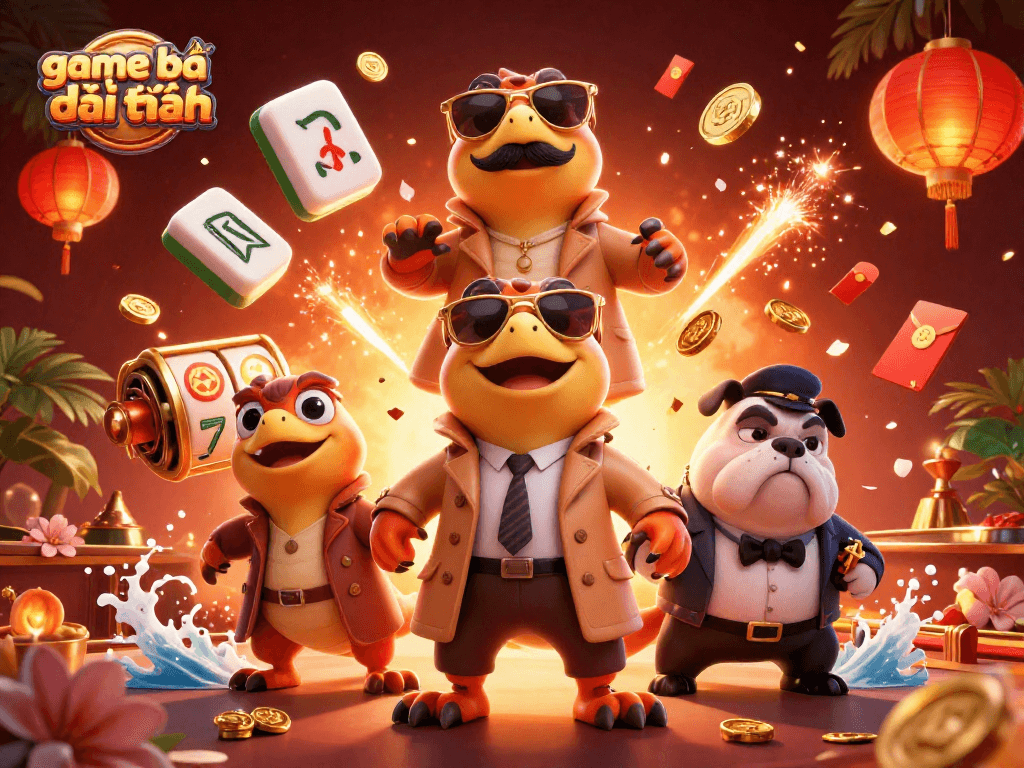 Engage in game bài đổi thưởng as raptors in a trench coat charm a VIP lounge with casino excitement.