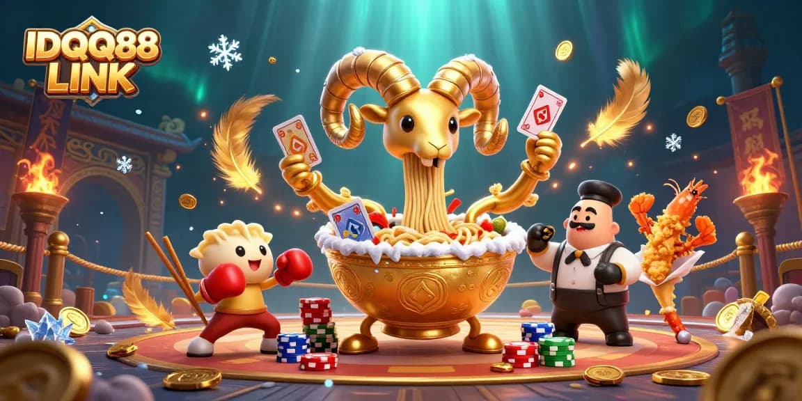 Experience thrilling action at IDQQ88 LINK with a vibrant cartoon scene of a ramen bowl dealer and lively cheerleaders.