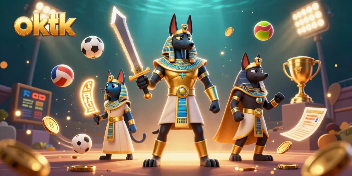 Join the excitement at oktk with a vibrant 3D illustration featuring ancient warriors and dynamic sports elements.