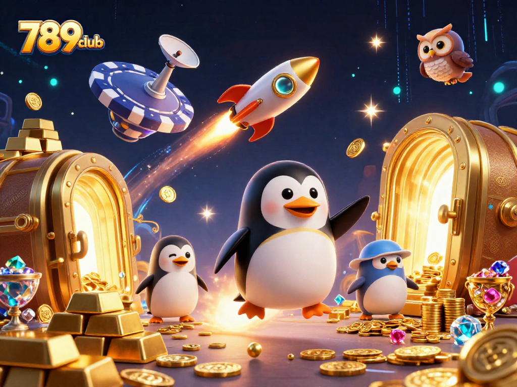 Experience thrilling gaming at 789club with the golden penguin and exciting casino elements.
