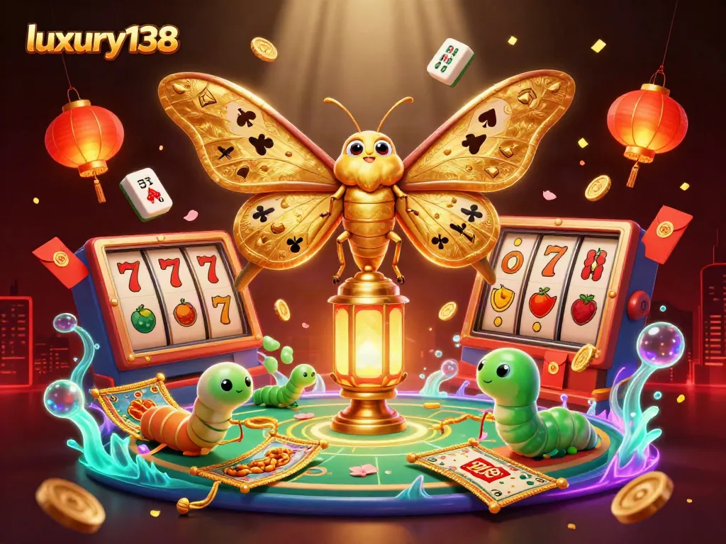 Experience luxury138 with vibrant casino gameplay featuring a majestic atlas moth and dynamic gaming elements.