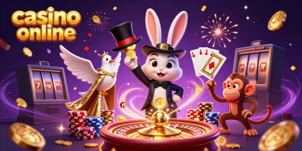 Experience magical moments at the casino online with a rabbit, dove, and monkey in a thrilling scene.