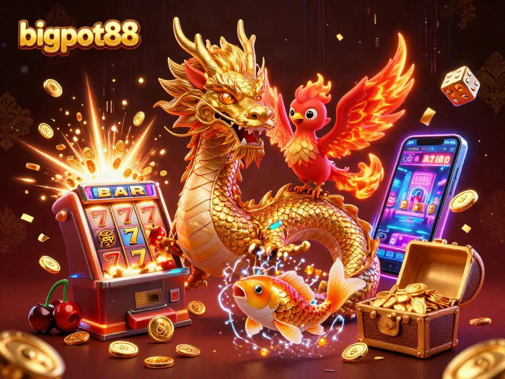 bigpot88 menghadirkan keseruan judi dengan naga emas, phoenix, dan ikan koi dalam pemandangan slot yang mengagumkan.