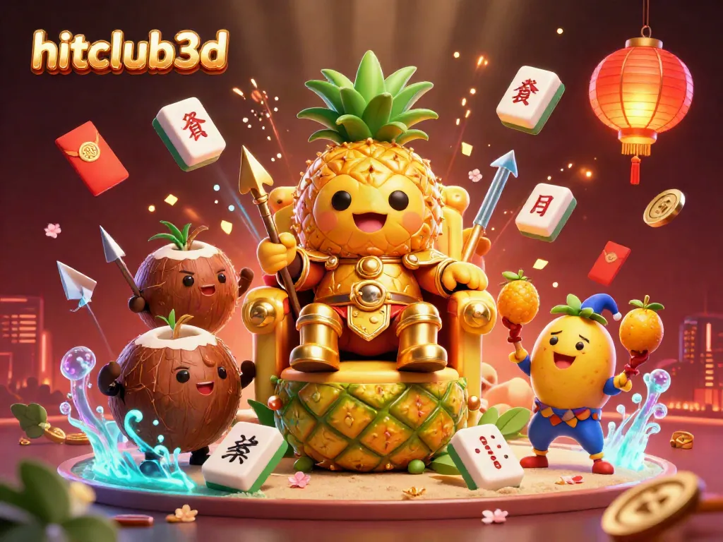 Explore vibrant casino excitement with hitclub3d's golden pineapple king surrounded by colorful gaming elements.