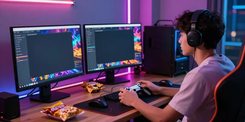 Gamer menikmati platform bukumimpi138 dengan perangkat dan suasana yang menarik.