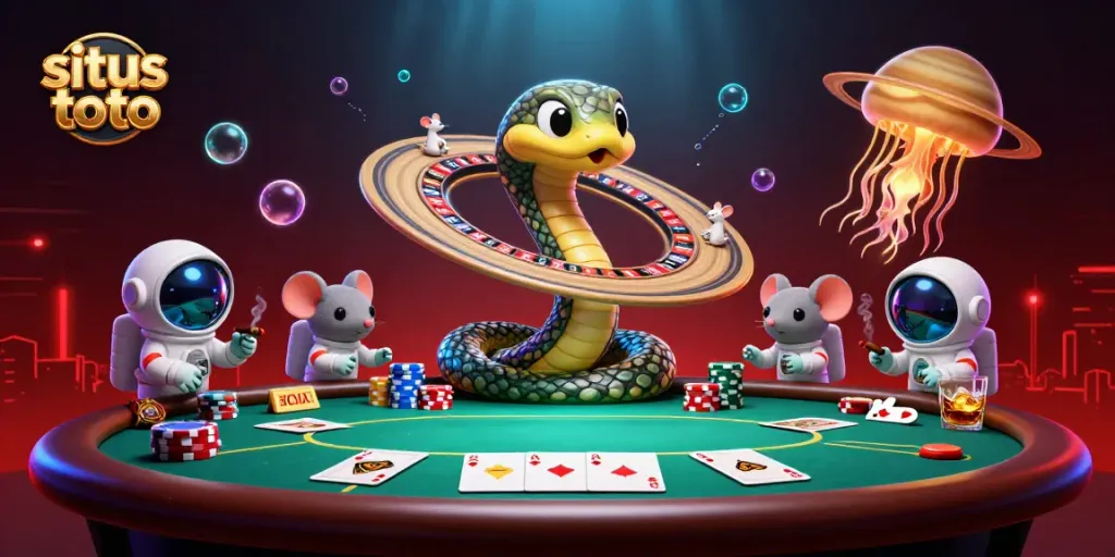 Experience the excitement of situs toto with a vibrant cosmic casino scene featuring playful astronaut mice.