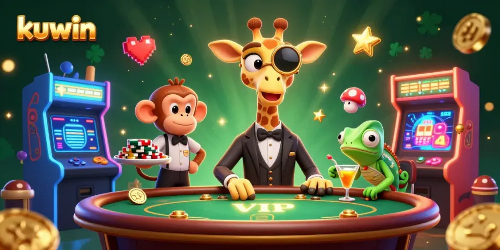 Kuwin reveals a vibrant scene of a high-roller giraffe at a VIP poker table, showcasing the excitement of online gambling.