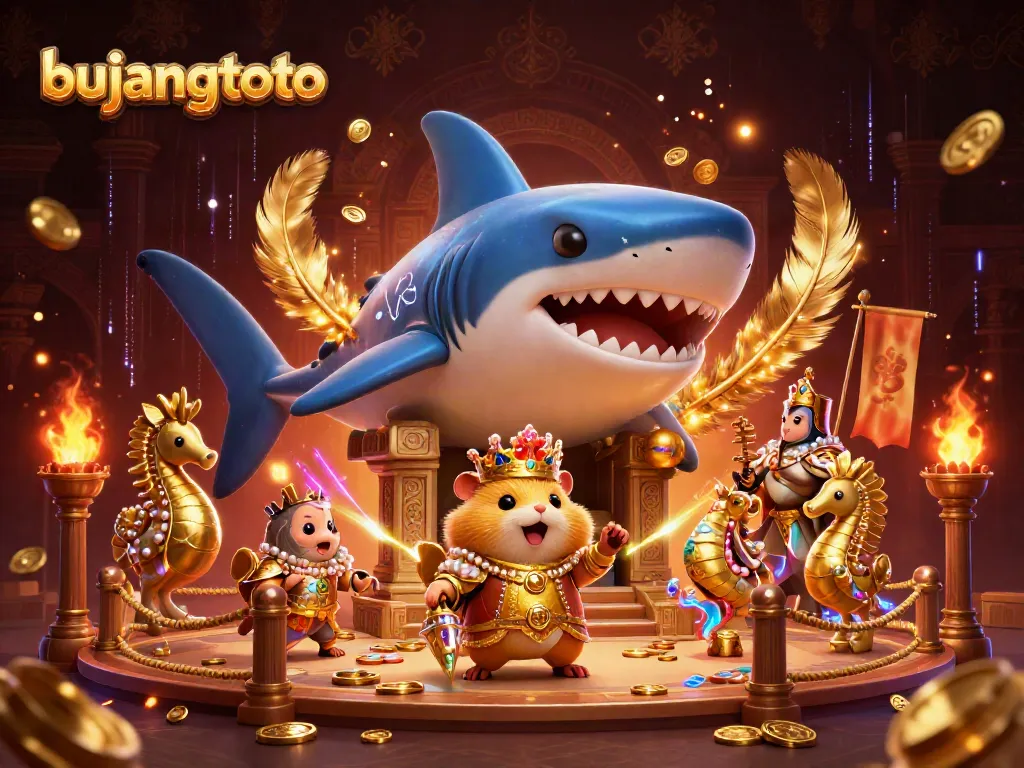 Experience the thrilling bujangtoto action with a vivid 3D casino scene featuring a hamster king amidst dynamic game elements.