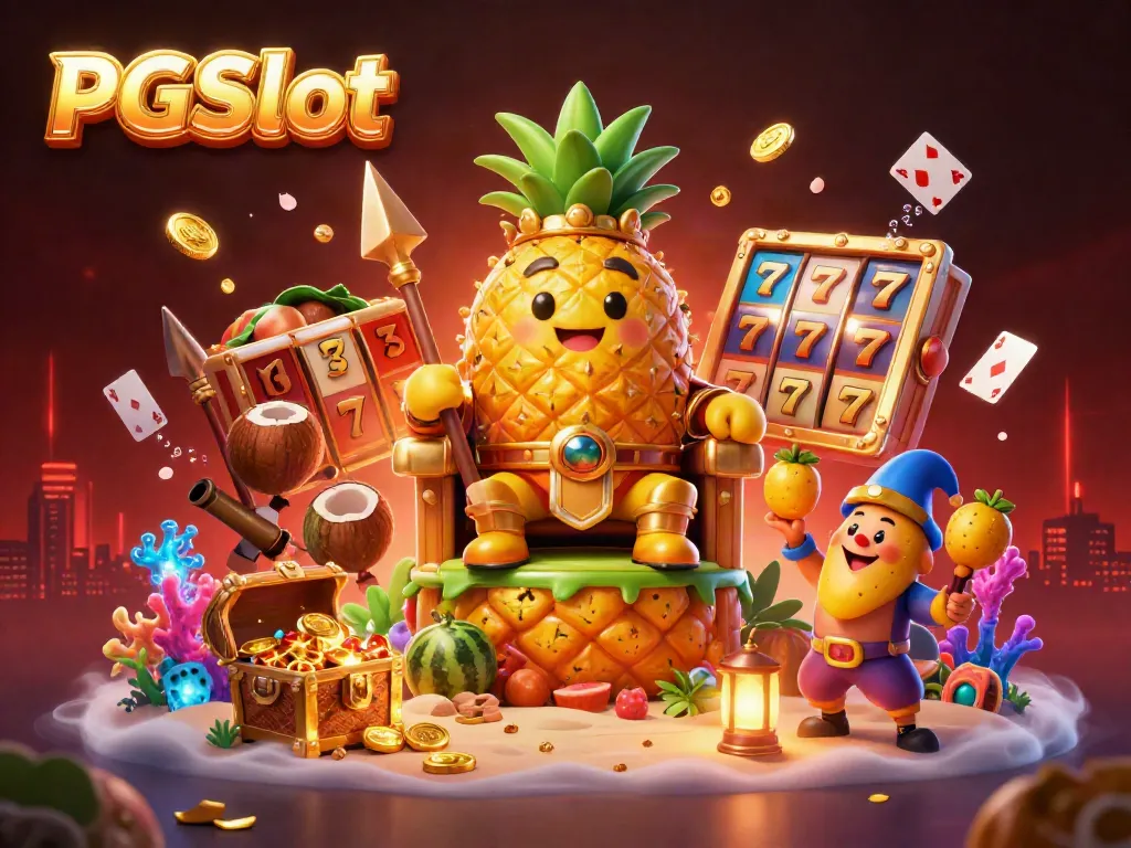 Experience the thrill of PGSlot action with golden coins and jackpot elements in this vibrant casino scene.