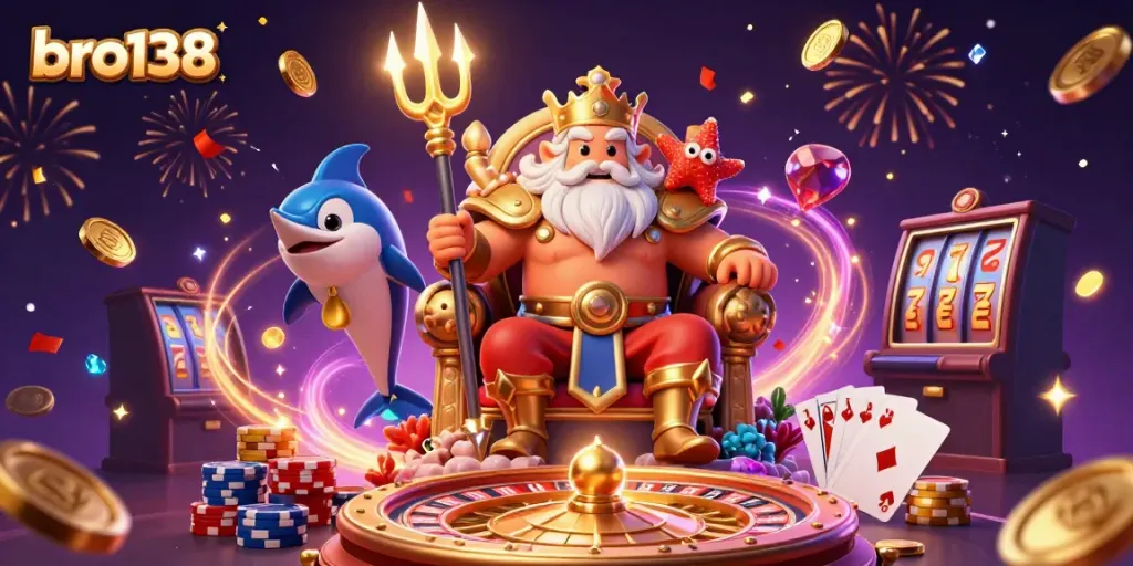 Experience the thrill of bro138 with Neptune and vibrant casino elements, capturing casino magic.
