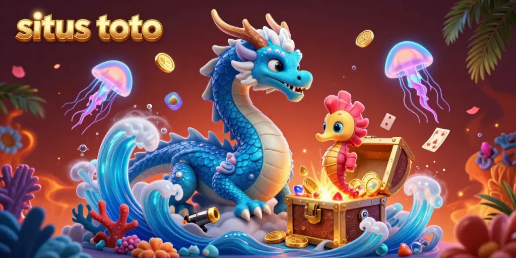 Experience the thrill of situs toto with this vibrant underwater casino illustration filled with fantasy elements and vibrant colors.