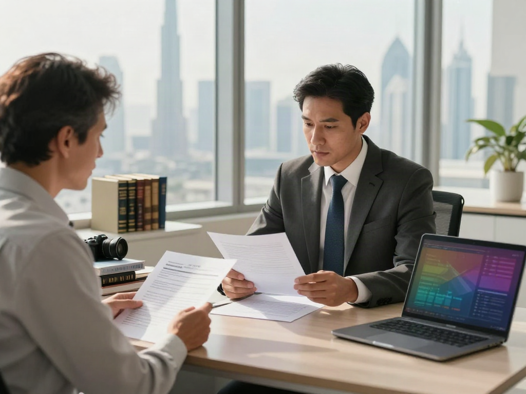 Insurance Lawyer in Dubai consulting with a client in a modern office