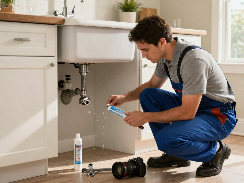 Leak repair Fort Worth in action with a plumber inspecting a residential sink leak, showcasing professional plumbing services.