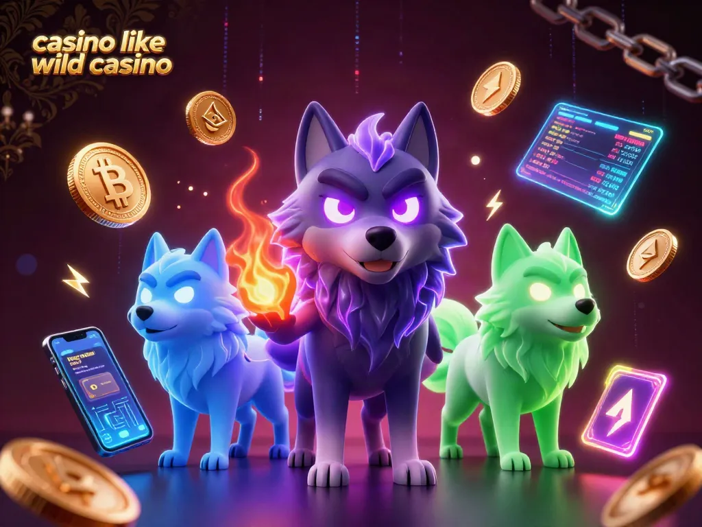 Experience vibrant gaming with our casino like wild casino scene, featuring glowing ghostly wolves and crypto elements.