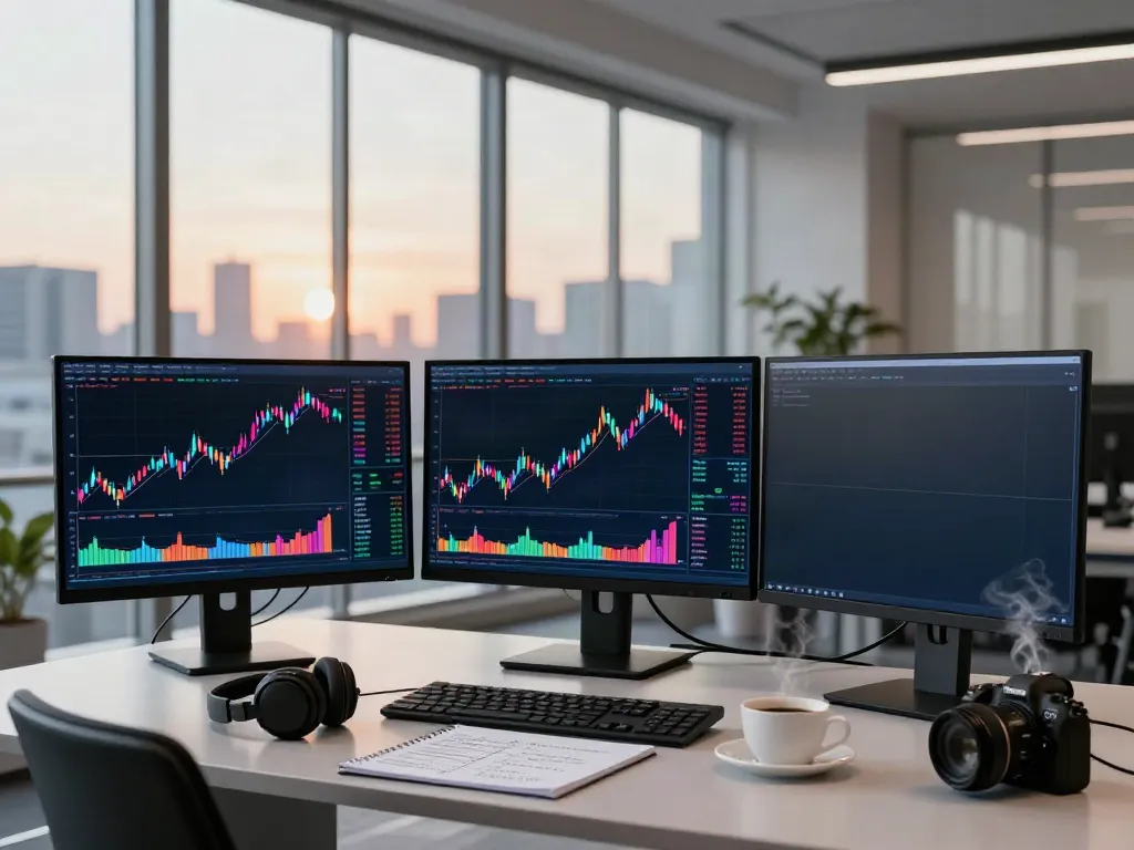 tradingview官网 trader analyzing market charts in a modern workspace