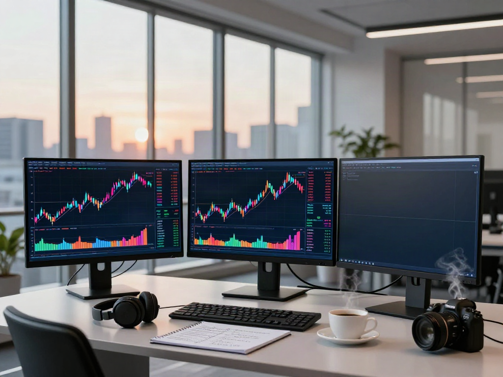 tradingview官网 trader analyzing market charts in a modern workspace