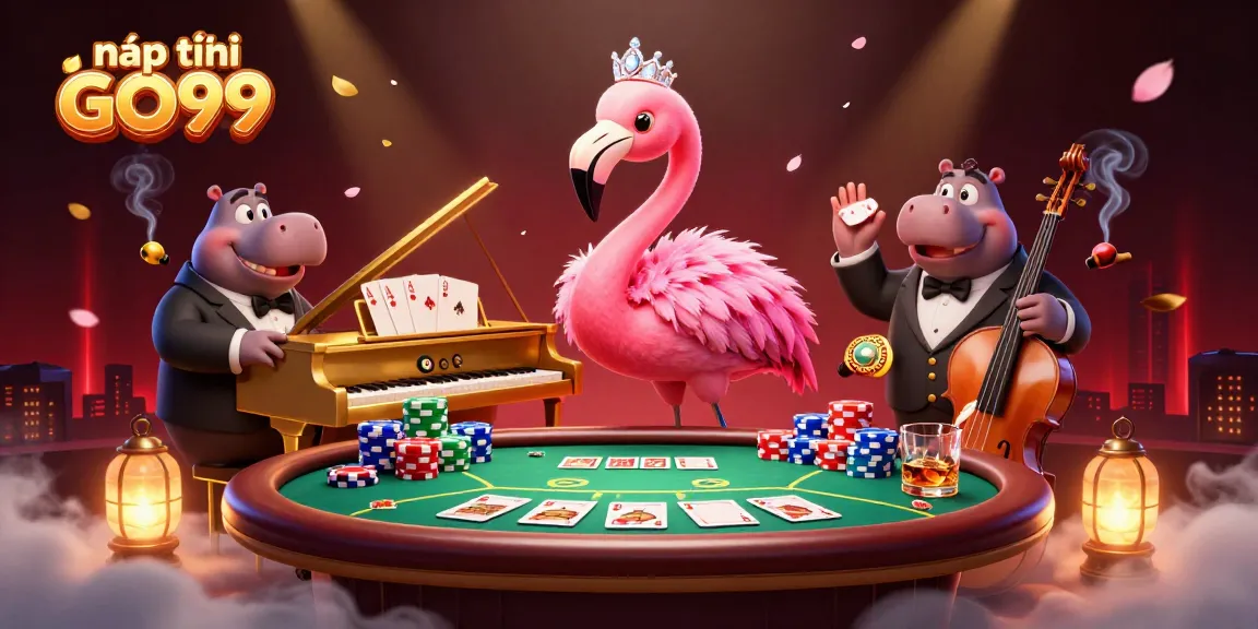 Experience nạp tiền GO99 with vibrant casino characters at a poker table, showcasing excitement and energy.