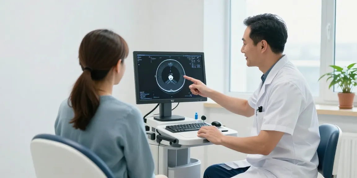 Röntgenreizbestrahlung in der Nähe - freundlicher Radiologe erklärt CT-Scan Ergebnisse in modernem Zentrum