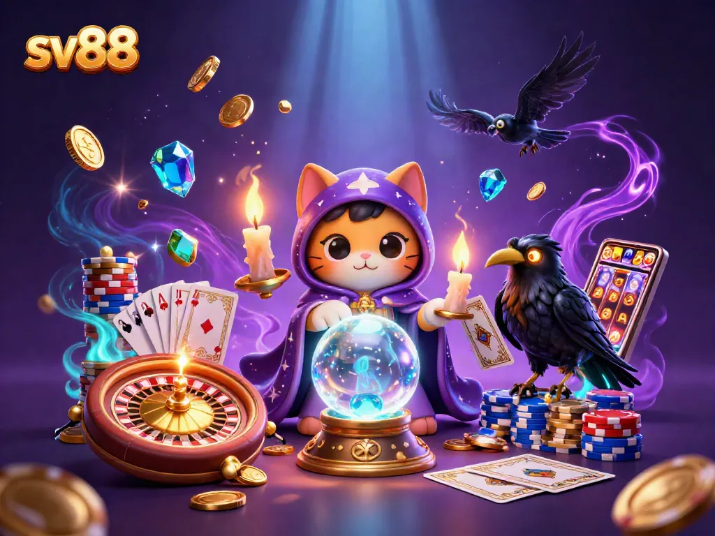 Experience winning moments at sv88 with vibrant characters and dynamic casino elements in a lively illustration.