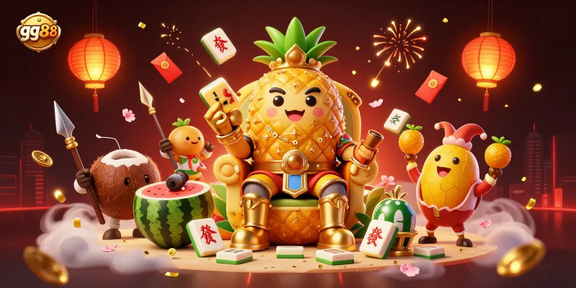 Engage with gg88's vibrant live casino experience featuring a golden pineapple king and dynamic game elements.
