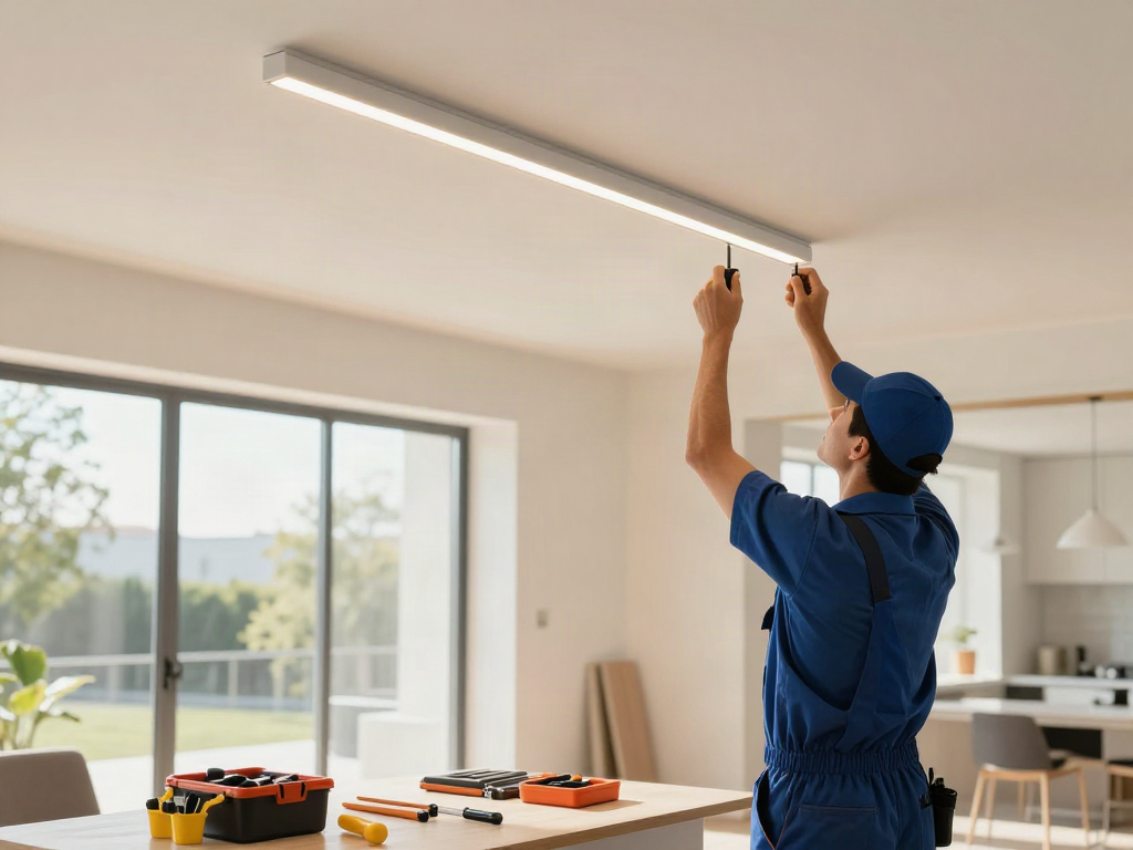 Instalare sina magnetică încastrată de către un profesionist, servicii locale de iluminat din comunitate.