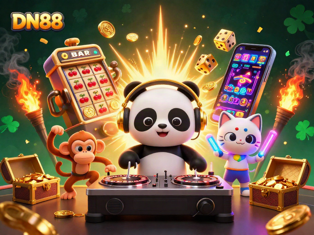 Experience the thrill of DN88 with vibrant 3D characters in a dynamic casino setting.