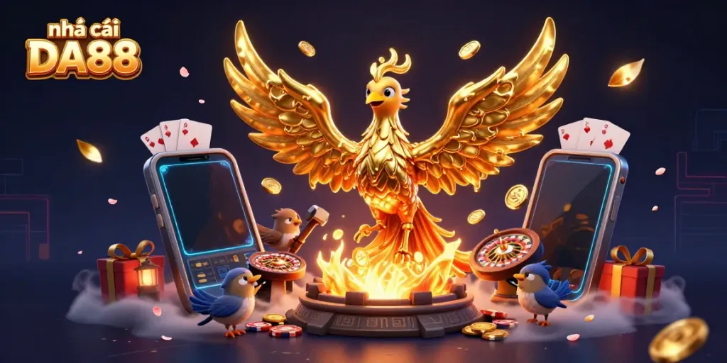 Play games like slots and roulette at nhà cái DA88, featuring a vibrant casino atmosphere.