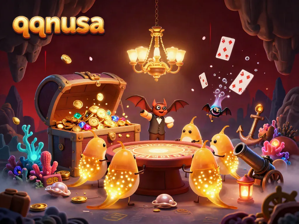 Experience the vibrant glow of qqnusa's illuminated cave casino with charming glowworms lighting your way to winning strategies.