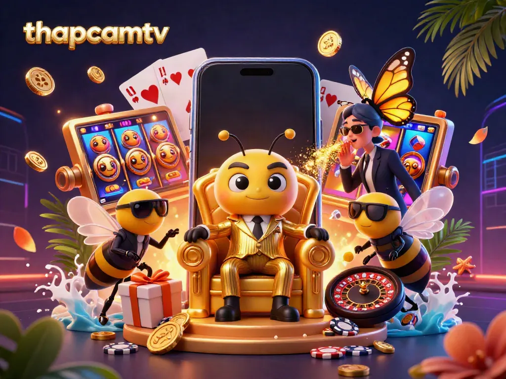 Experience the lively thapcamtv scene with bumblebee mob boss in a casino-themed setting filled with slot elements.
