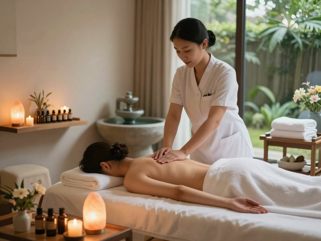 Calming 부천출장안마 session in a soothing spa room with a professional therapist.