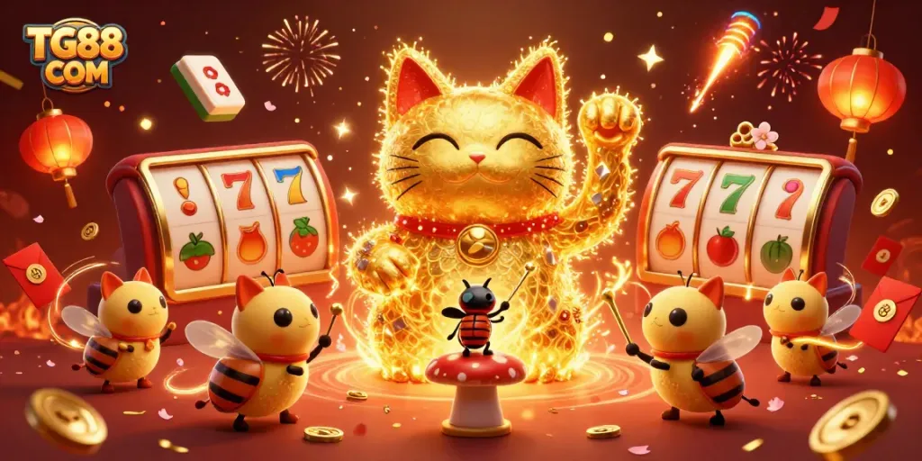 Experience thrilling wins at TG88 COM with a vibrant casino-themed 3D illustration.