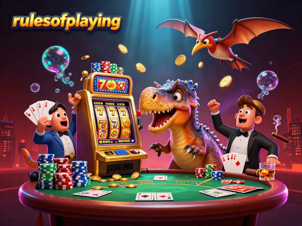 Experience the thrill of slots with rulesofplaying in a dynamic 3D casino scene featuring a jackpot celebration.