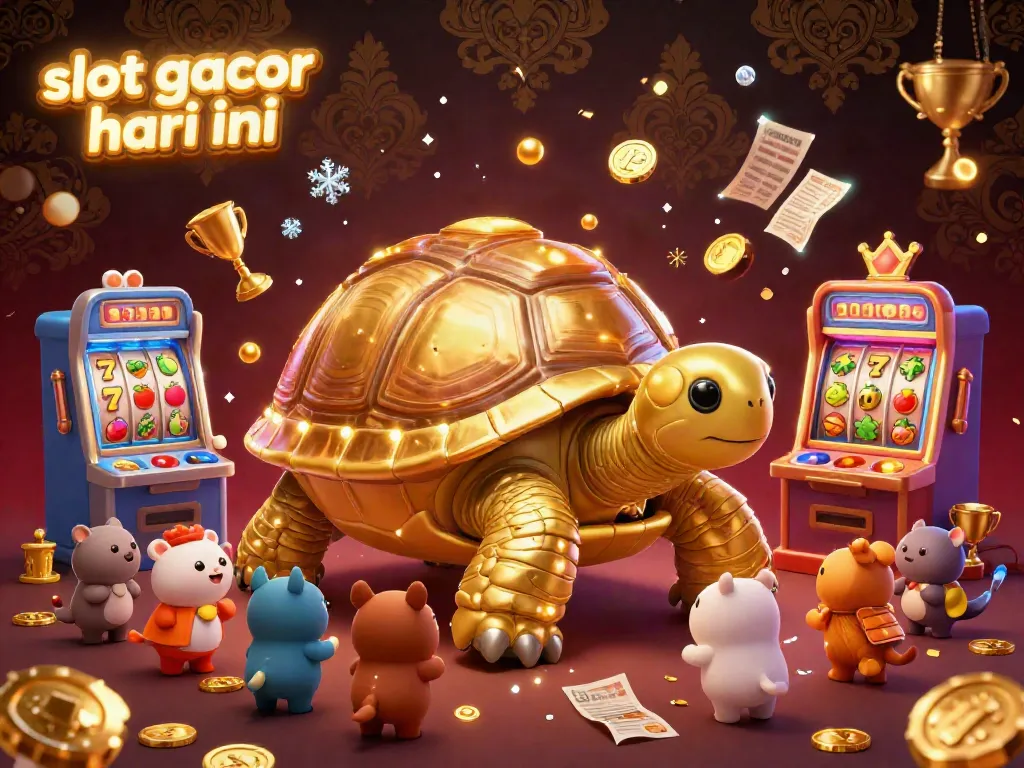 Engage with the vibrant slot gacor hari ini scene featuring a golden tortoise pinball machine and lively animal players.