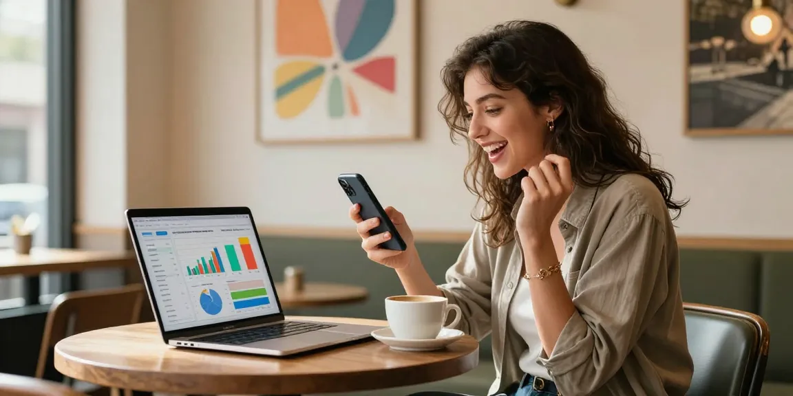 Engaged woman taking an attractive test on her smartphone while analyzing results.