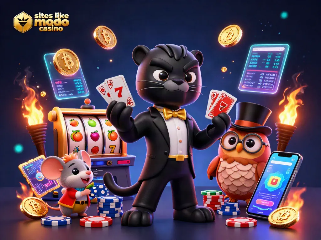 Engage with top sites like modo casino featuring thrilling slots, illuminated coins, and animated characters.