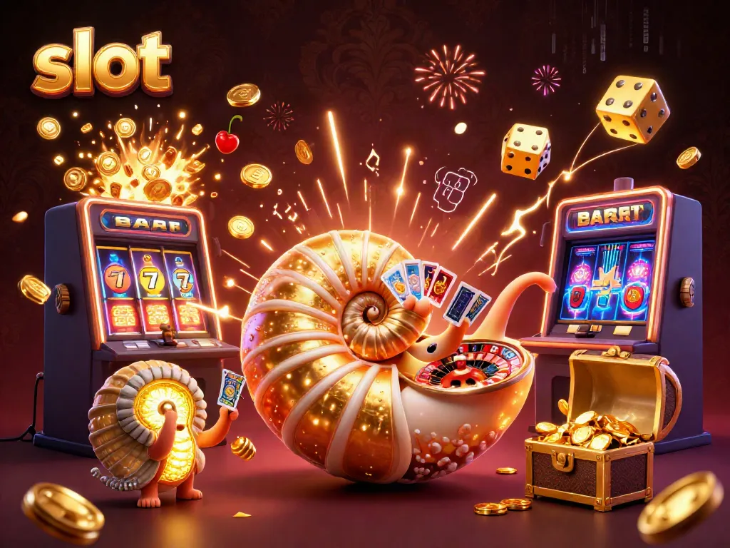 Mesin slot dengan jackpot dan simbol keberuntungan terbang di sekitarnya, menciptakan pengalaman kasino yang menakjubkan.