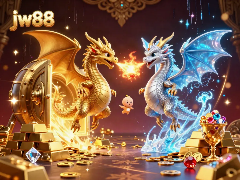 Experience the excitement of jw88 with intertwined dragon guardians and treasure-filled casino elements.