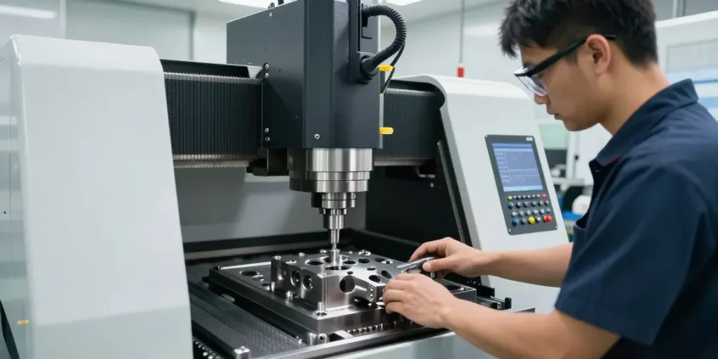 Precision CNC machining supplier working on high-quality metal parts in a modern workshop.