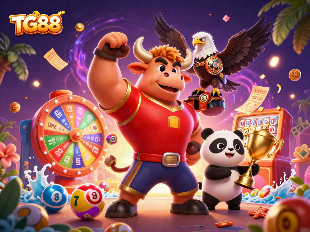 Engage with TG88's energetic casino scene featuring vibrant characters and dynamic gameplay elements.