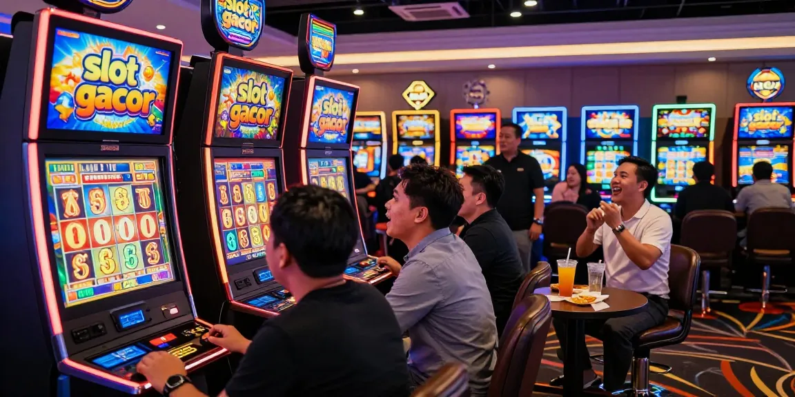 Moment keceriaan di mesin slot gacor dengan pemain merayakan kemenangan besar.