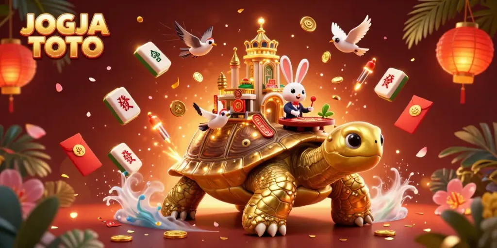 Experience the vibrant excitement of JOGJA TOTO with a colorful casino scene featuring dynamic characters and festive elements.
