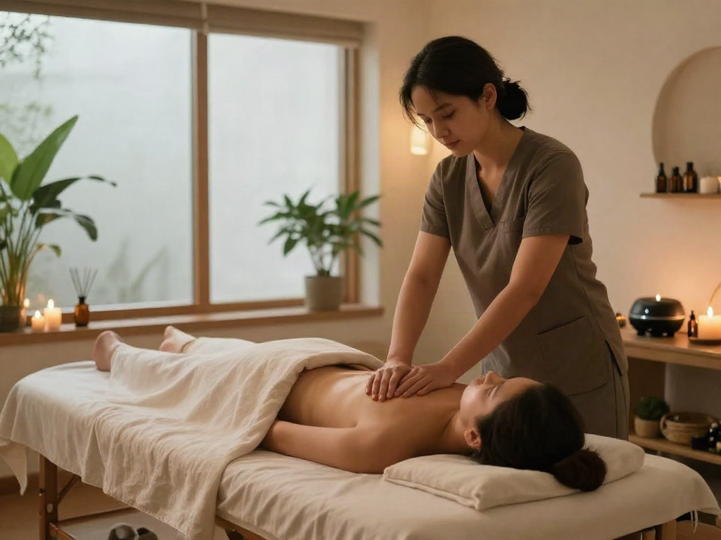 양천구출장안마 - Tranquil massage therapy session in serene wellness center.