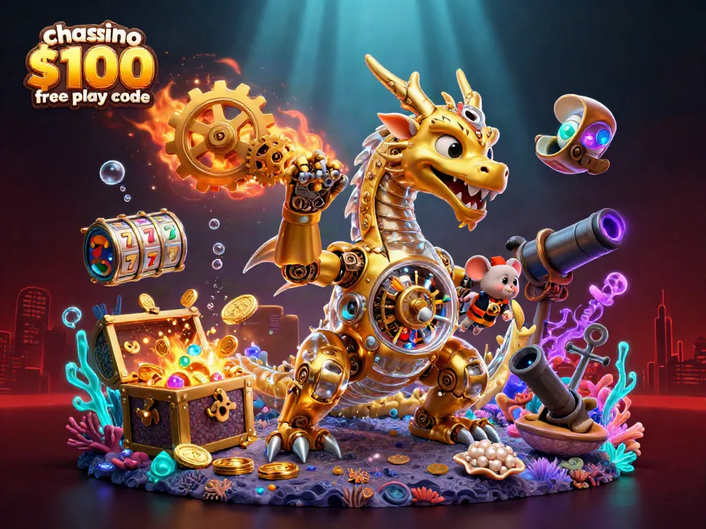 Experience the excitement of Chumba Casino $100 free play code with this animated scene filled with slots.