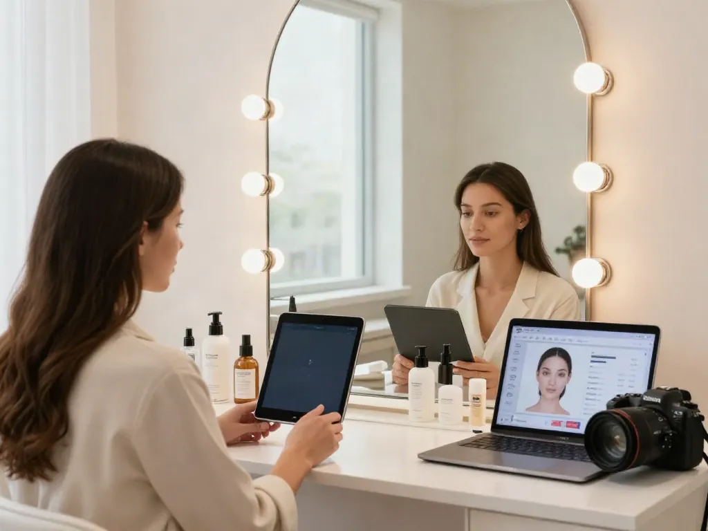 Exploring Alternatives to QOVES through AI facial analysis in a modern beauty setting.