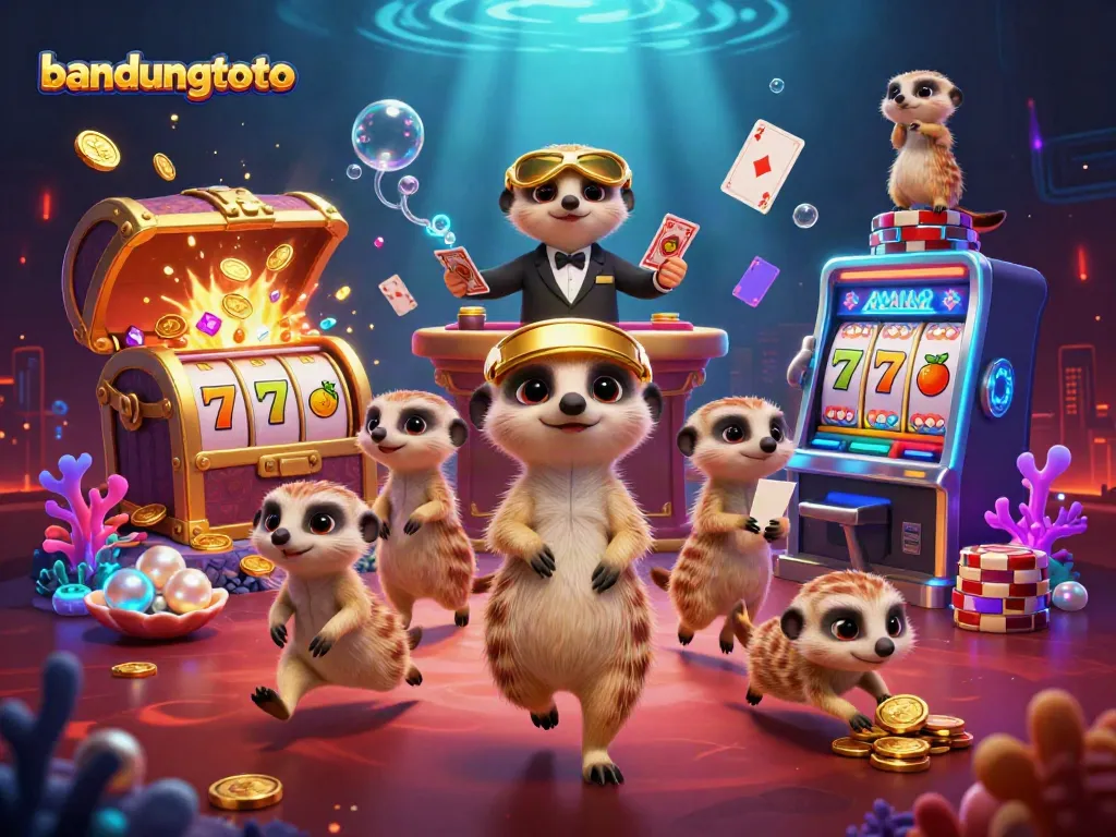 Experience bandungtoto thrills with meerkats orchestrating a vibrant casino scene filled with colorful gems.