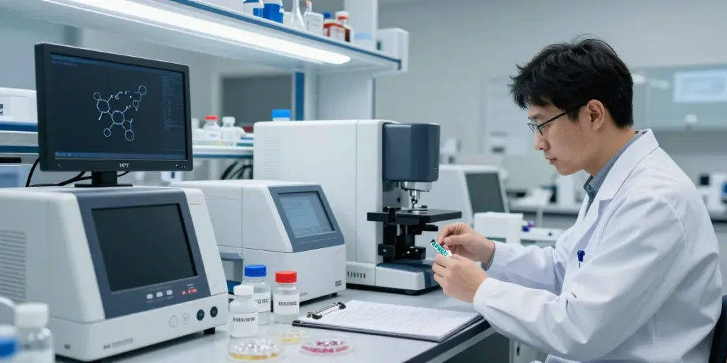 Research lab showcasing cheapest peptides analysis with advanced instruments.